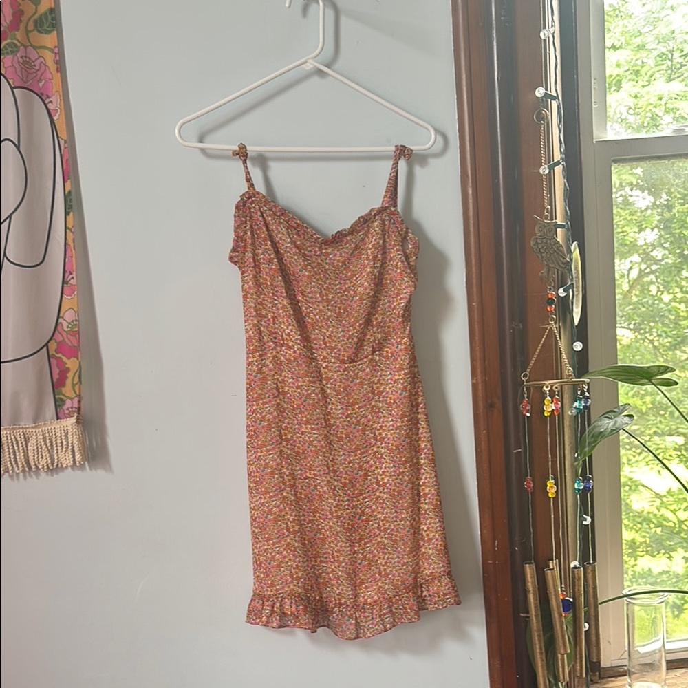 Lush Orange and Pink Ruffled Mini Dress
